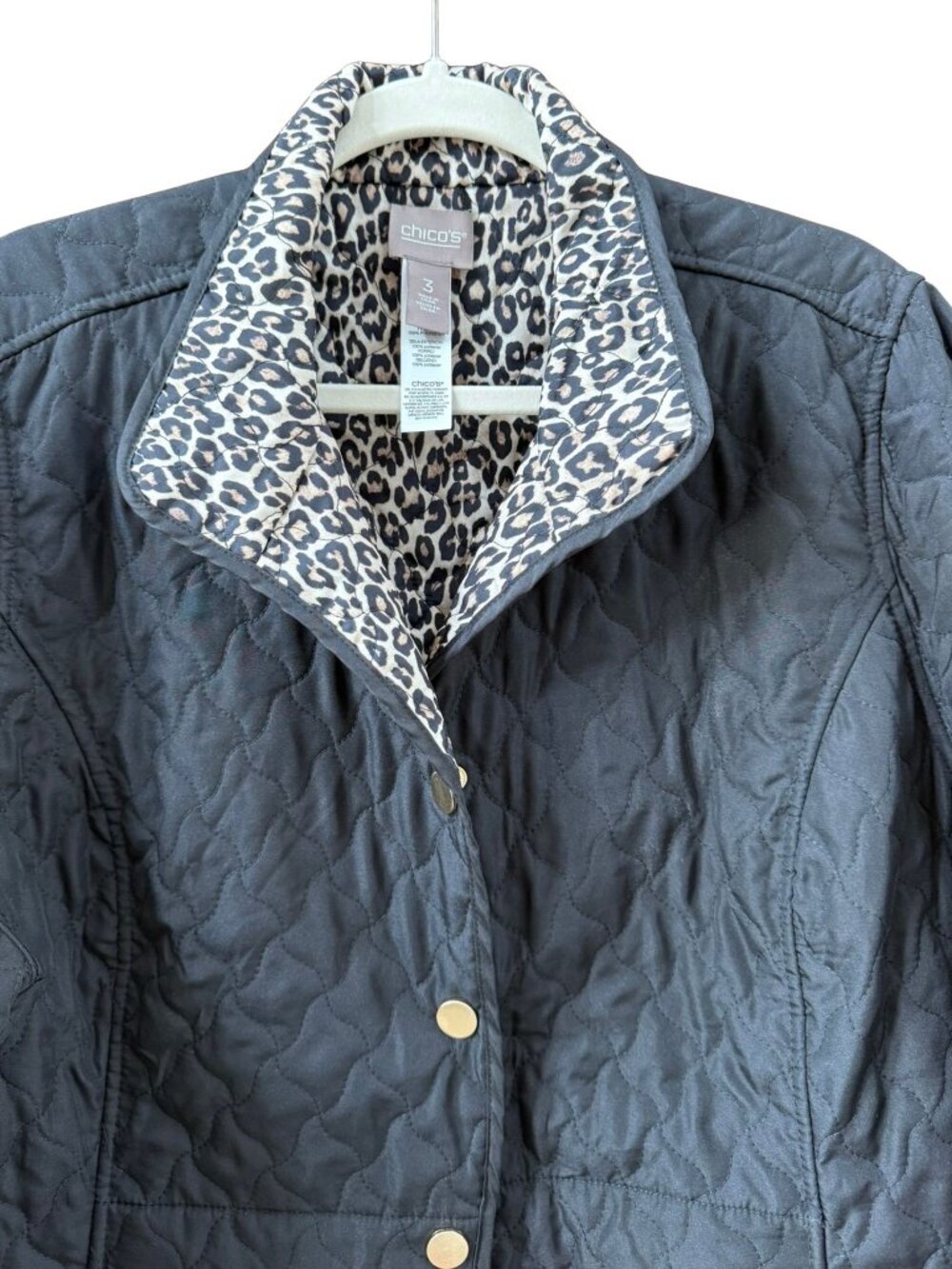 NWT Chico's Reversible Quilted Jacket Leopard Print Black Size 3 XL - Picture 3 of 7